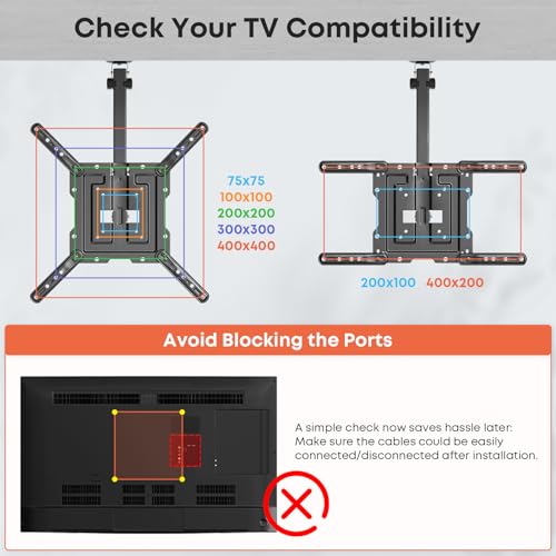 Flip Down Ceiling TV Mount for 23-55 Inch Displays - Manual Adjustable, Space Saver
