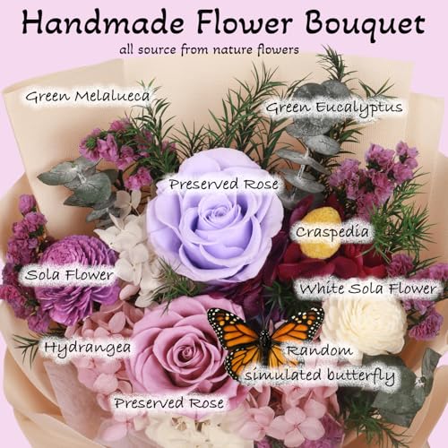 Preserved Flowers Bouquet, Purple Roses Forever for Delivery