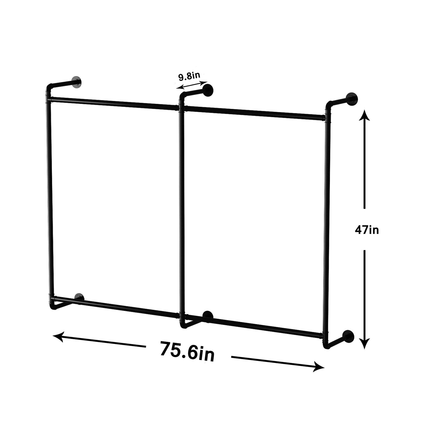 MaiRHK Industrial Pipe Clothing Rack Wall Mounted Clothes Rack Heavy Duty Closet Rod for Retail, Laundry Room, Bedroom (Black)-2 Tier Black