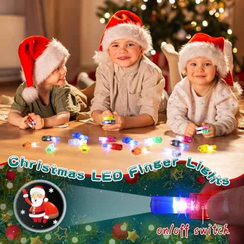 BABORUI Christmas Finger Lights, 16Pcs Christmas Party Favors for Kids, LED Xmas Lights Goodie Bag/Basket Stuffers, Non Candy Xmas Gifts Classroom Prizes Party Supplies