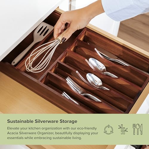 KitchenEdge Acacia Flatware & Utensil Organizer - Natural, Fixed 10.5 In