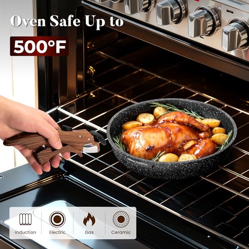 Kitchen Academy Black Removable Handle Induction Cookware Set - 10 Piece Non-Stick Pots & Pans for RV & Camping