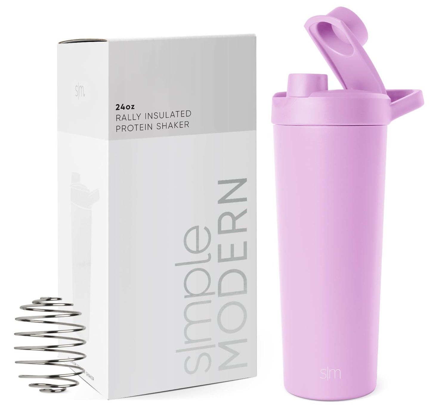 Simple Modern Stainless Steel Shaker Bottle with Ball 24oz | Metal Insulated Cup for Protein Mixes, Shakes and Pre Workout | Rally Collection | Electric Lavender