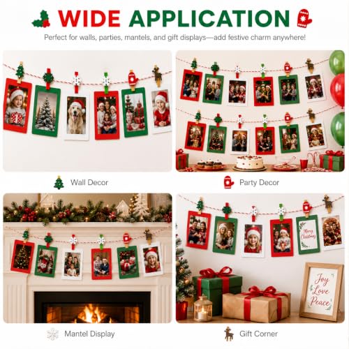 Christmas Photo Frame Set with 30 Wooden Clips, Twine & Hooks – 4x6 Frames (Variation: Christmas) by Zplontya