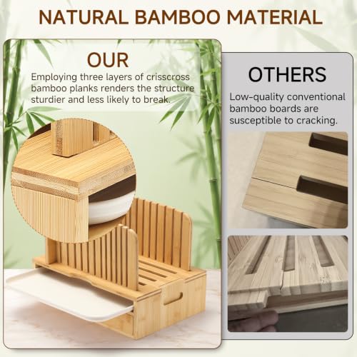 Bamboo Bread Slicer with Adjustable Guides and Crumb Tray – Wooden Loaf Cutter