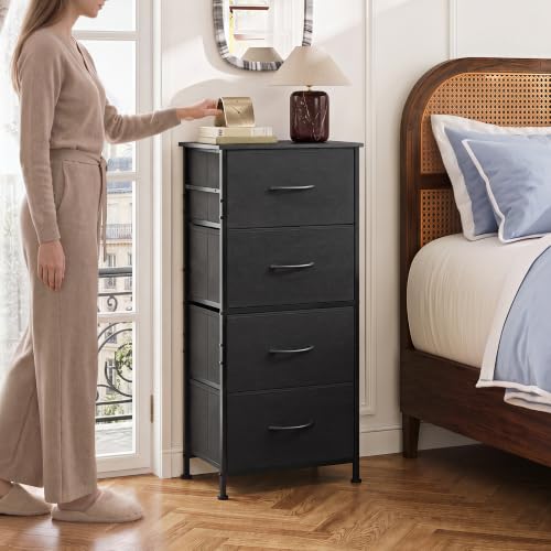 WLIVE Charcoal Black Small Dresser Nightstand with 4 Drawers for Bedroom