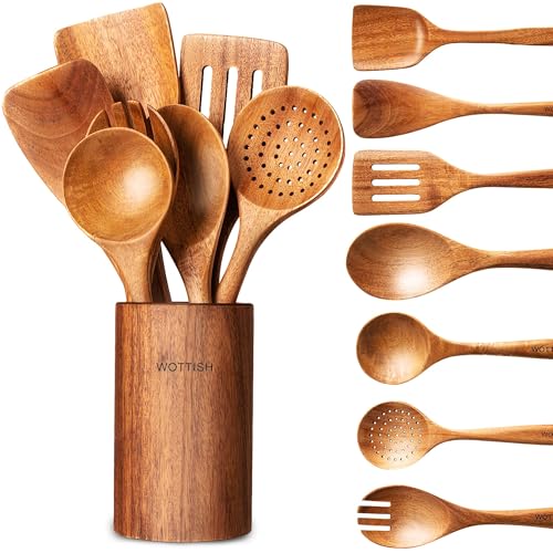 Wooden Spoons for Cooking - 8-Piece Kitchen Utensil Set made of