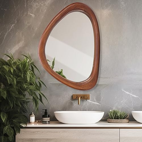MAGFLERUM Black Walnut 30x20 Inch Irregular Wall Mirror - Asymmetrical Wooden Frame