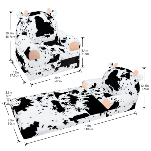 QIUODO Cow Toddler Couch Chair 2-in-1 Foldable Kids Sofa for Bedroom Playroom