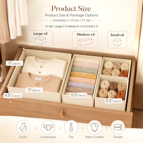SIXDOVE Beige 21-Pack Drawer Organizer Storage for Clothes, Socks