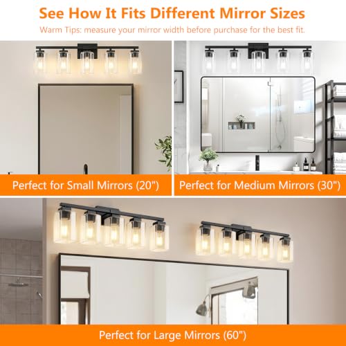 Bathroom Vanity Light Fixture - 5-Light Black Over Mirror, Modern Design - Variation of Black / 5-Light