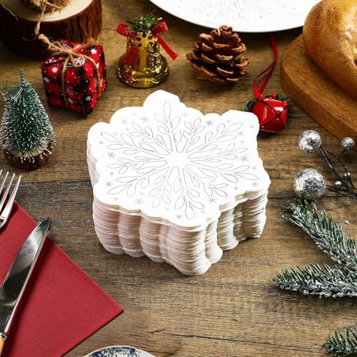 Silver Snowflake 3-Ply Napkins 100 Sheets | Christmas Party Disposable Cocktail Napkins