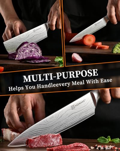 KEEMAKE Red 3-Piece Kitchen Knife Set - Sharp Chef, Nakiri & Utility Knives
