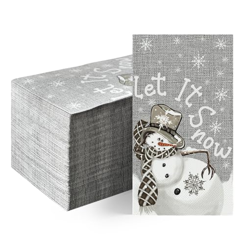 Horaldaily 100Pcs Christmas Snowman Paper Napkins 4.3 x 7.9 Inches Holiday Party Supplies