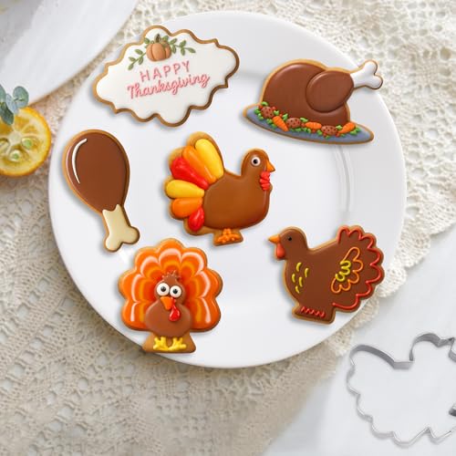 6Pcs Thanksgiving Turkey Cookie Cutters Set - Stainless Steel, Safe Edges, Non-Stick