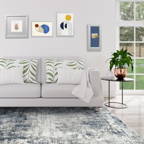 Aelenmu 9x12 Blue Grey Washable Area Rug for Living Room & Bedroom
