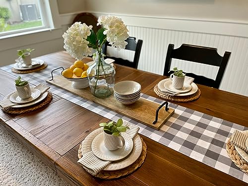 Grey & White Buffalo Check 14x48 Inch Table Runner - 100% Cotton, Home·FSN