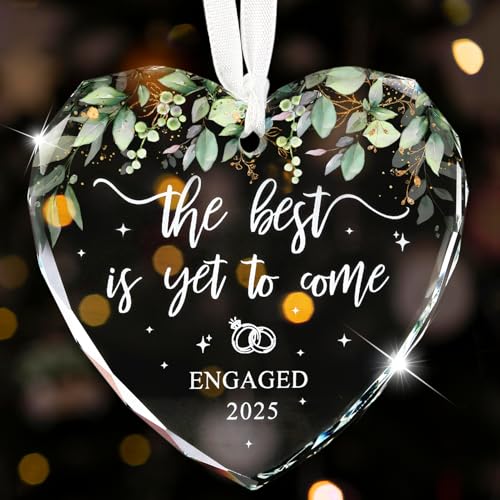 Engaged Ornament 2025, Engagement Gifts for Couples First Christmas Just Engaged Glass Ornament Decorations, Happy Engagement Gift for Her, Women, Bride to Be