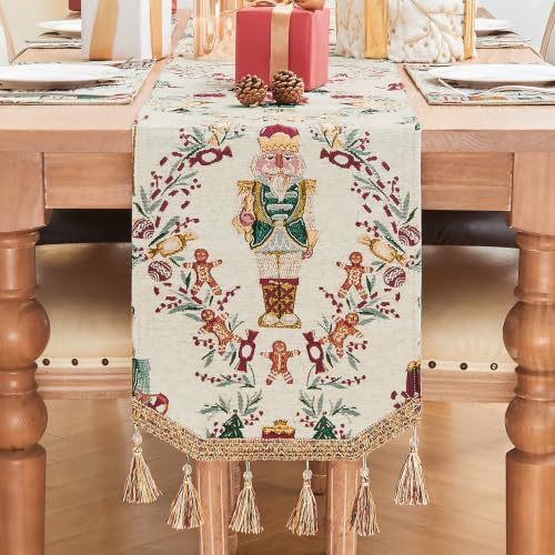 Loom and Mill Jacquard Christmas Table Runner 13x72 inch Beige - Festive Holiday Decor