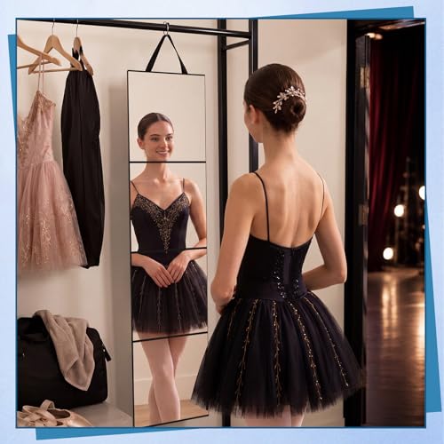 Black 4-Piece Foldable Full Length Mirror for Dancers and Travel - 47.2 x 13.4 Inches