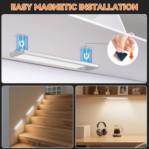 Wireless Under Cabinet Lighting 15 Inch Motion Sensor Light 3 Pack - Silver