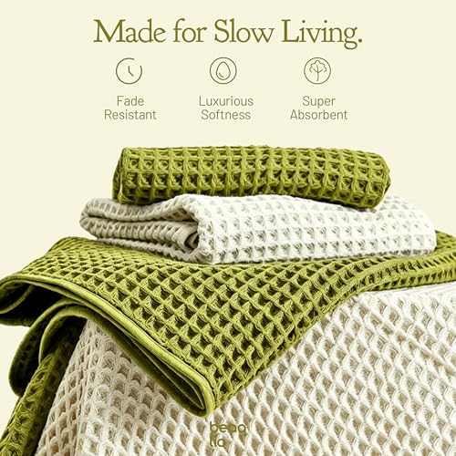 Cotton Waffle Towel Set 4 Pieces - Soft Fast-Absorbing Bath Towels