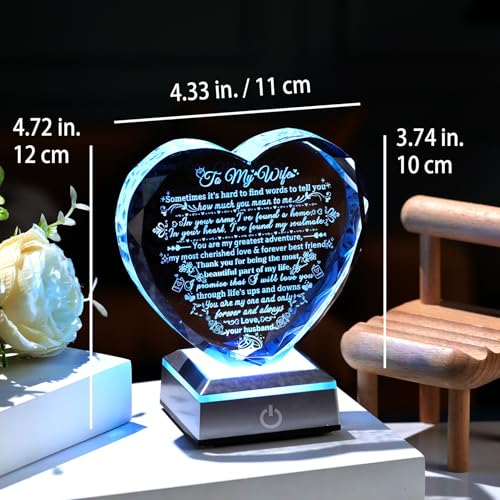 Gifts for Wife from Husband - Crystal Heart with Multicolor Base (Ornalrist) - Keepsake Night Light