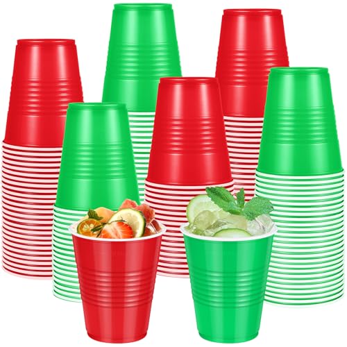 200 Pcs Red & Green 12 oz Plastic Cups, Bulk Disposable Xmas Party Cups (200 Pack) Hauwellter