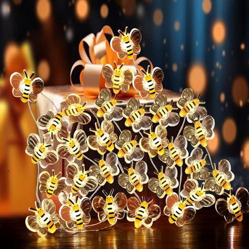 ITICdecor Bee Lights Cute Bee Fairy Lights with Timer 10FT 30 LEDs Christmas Gifts Honey Bee Decorative String Lights for Bedroom Birthday Party Wedding Xmas Plants Patios Decor