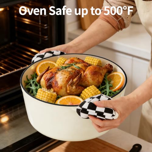 Enameled Cast Iron Dutch Oven Pot 6.5 QT with Lid - Cream White for Bread Baking