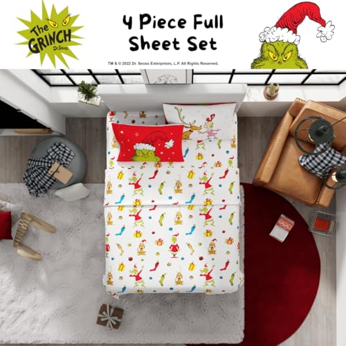 Franco Grinch Greetings Full Microfiber Sheet Set - Officially Licensed Christmas Bedding
