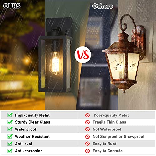 BesLowe Black Outdoor Wall Light Fixtures 12.8 Inch Modern Weatherproof Lanterns (2-Pack)