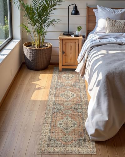 Lahome Oriental Runner Rug Non Slip 2x8 Feet - Terracotta Hallway Carpet