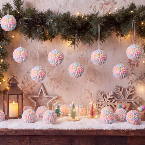 24 Pcs Christmas Balls 2.36" Shatterproof Pastel Rainbow Foam