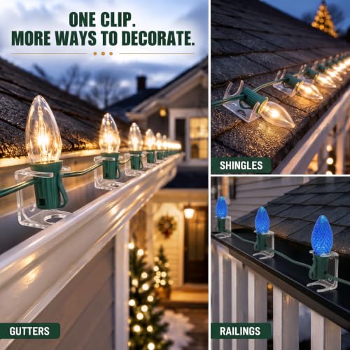100 Pcs Christmas Light Clips for C9 C7 Socket, Combo C, Waterproof
