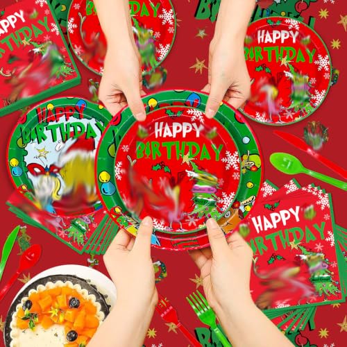 Christmas Birthday Party Decorations Set with Banner, Balloons, Tableware & Foil Curtains