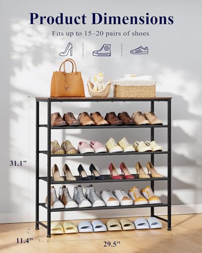 Kitsure 5-Tier Shoe Rack with Wooden Top - Brown, 29.5 x 11.4 x 31.1 inches