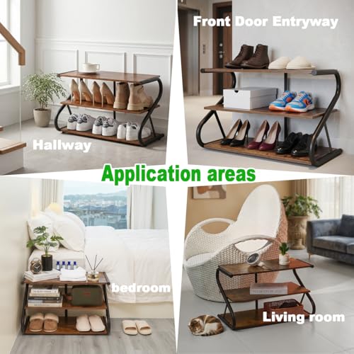 Wooden S-Shaped Shoe Rack for Entryway Closet - Rustic 11.81x25.78x15.86 Inches