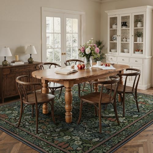 Vintage Floral Washable Area Rug - Forest Green 8' x 10' Rectangular