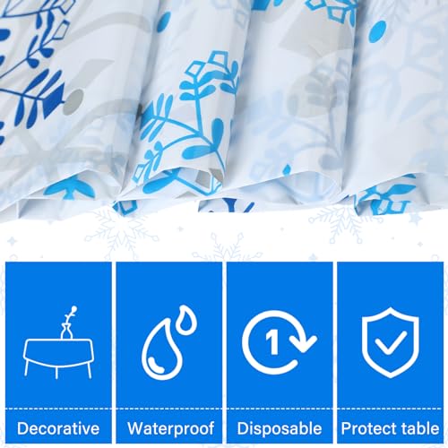 Hosuly Christmas Plastic Tablecloth Roll Disposable White Snowflake