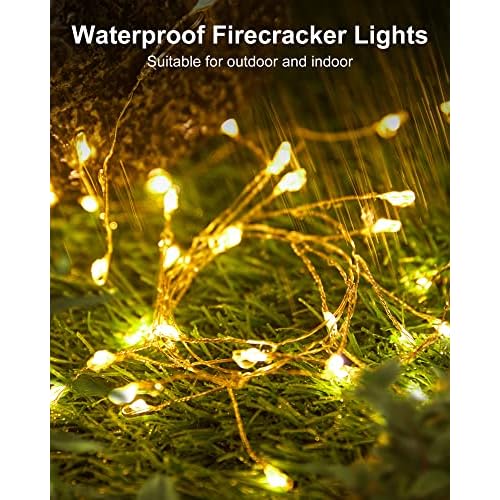 Fairy Lights Battery Operated, 60 LED Fairy String Lights Waterproof Silver Wire 5 Feet Firecracker Starry Light for DIY Wreath Home Wedding Party Bedroom Mason Jar Holiday Christmas Decorations