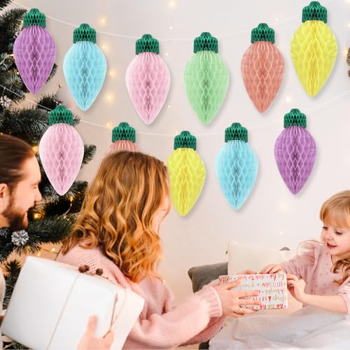12 Pcs 12'' Pastel Christmas Honeycomb Hanging Decor - Humyoun (Charming Variation)