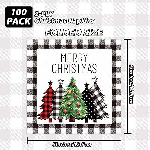 Tevxj 100 Pack Christmas Napkins Black White Buffalo Plaid Farmhouse Holiday Disposable Paper Napkins - Winter Party Table Decor