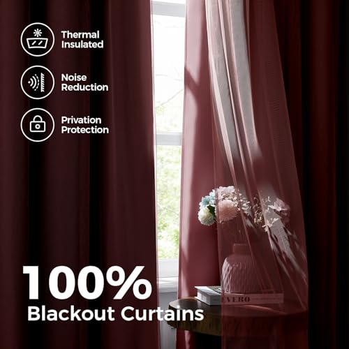 Pink Double Layer Blackout Curtains - 84 Inch Length, Pack of 2, 52 Inch Wide