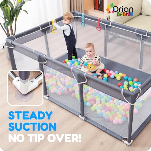 Baby Playpen 50x74 Large Play Yard for Toddlers & Babies - Grey
