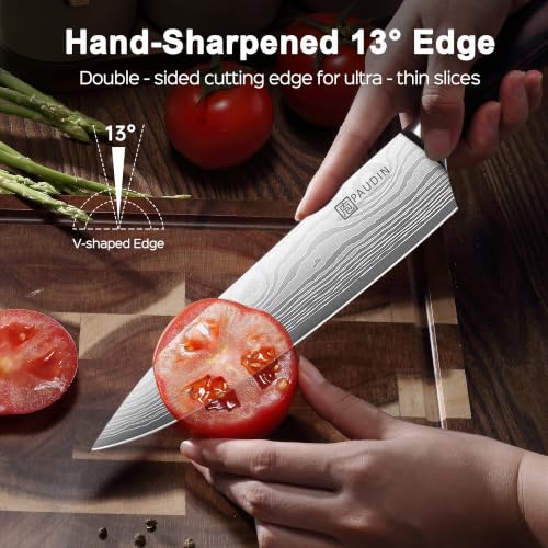 3-Piece Kitchen Knife Set - High Carbon Stainless Steel Chef, Nakiri & Paring Knives with Wooden Handles
