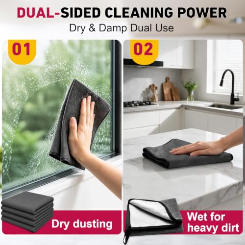 Witpiny 5-Pack Reusable Microfiber Cleaning Cloths for Windows, Mirrors, Stainless Steel, Car, Kitchen