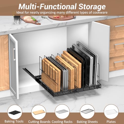 Housolution Black Expandable Pull-Out Baking Tray & Cookie Sheet Organizer with 8 Dividers