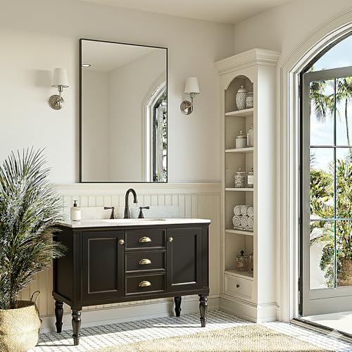 Bathroom Vanity Mirror 24x36 Inches - Black Frame, Over Sink, Wall Mount or Leaning