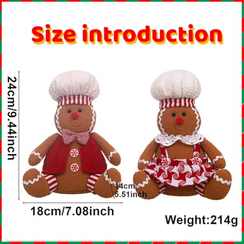 Adorable Christmas Gingerbread Man Plush Toy-9.4in Gingerbread Shape Stuffed Animal,Gingerbread Plush Doll for Christmas Tree Topper Xmas Party Decor (boy+Girl)